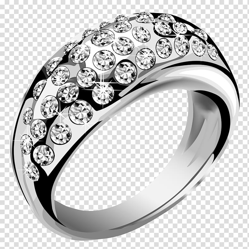 silver-colored clear gemstone encrusted ring, Ring Jewellery Silver , Silver Ring with White Diamonds transparent background PNG clipart