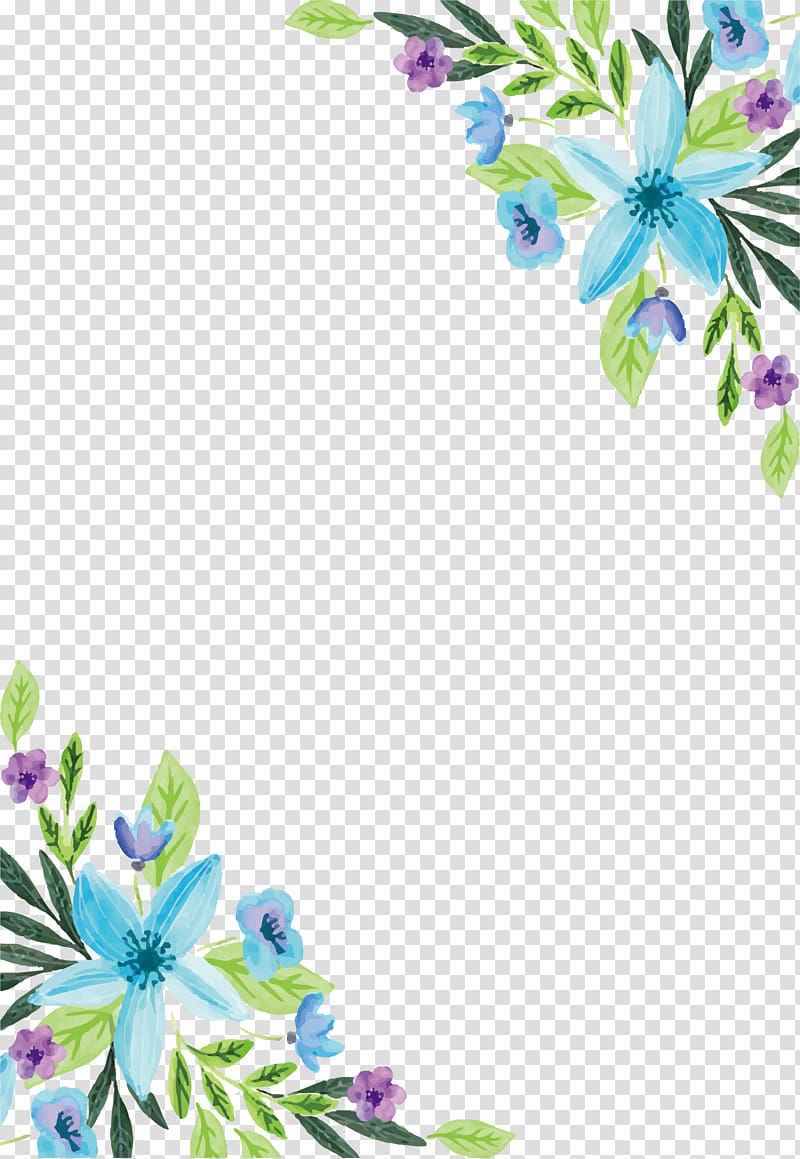 Watercolor painting Flower Floral design, Water color blue flower border, blue and purple petaled flowers illustration transparent background PNG clipart