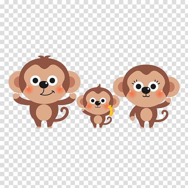 monkey family, Giant panda Family Animal , Cute little monkey cartoon transparent background PNG clipart