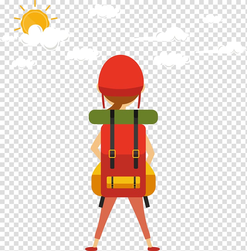 Red back pack girl transparent background PNG clipart