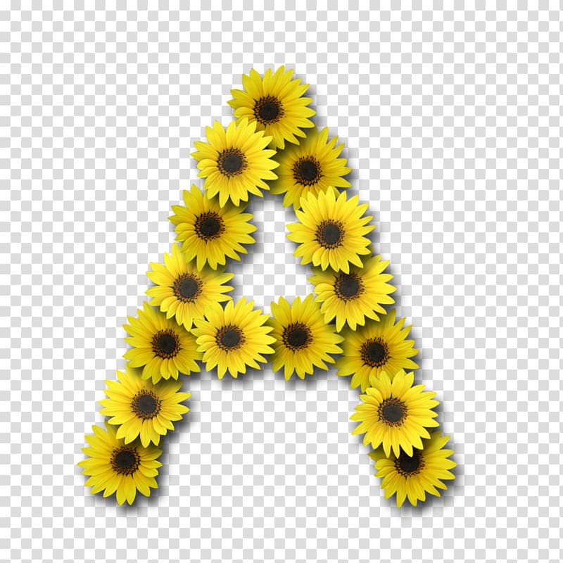 yellow sunflower letter-A art, Digital scrapbooking Letter Alphabet, sunflower transparent background PNG clipart