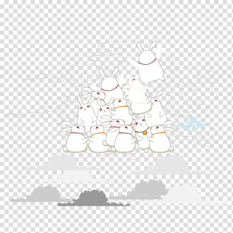 Mid-Autumn Festival European rabbit Illustration, Mid, Autumn Festival in the sky a bunch of rabbit material transparent background PNG clipart