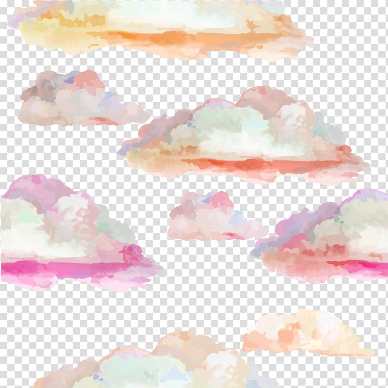multicolored clouds illustration, Cloudscape Watercolor painting, Colorful clouds transparent background PNG clipart