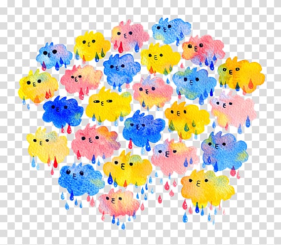 Drawing Watercolor painting Cartoon Cloud Illustration, Many color cartoon clip cloud transparent background PNG clipart