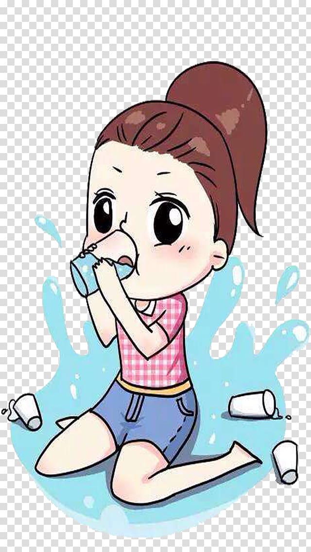 Drinking Thirst Cartoon Animation, The little girl drinks water transparent background PNG clipart