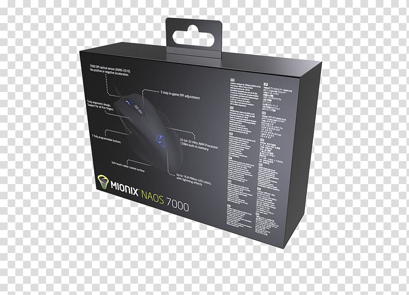 Computer mouse Audio Mionix AVIOR 7000 Hand Electronics, Box Game transparent background PNG clipart