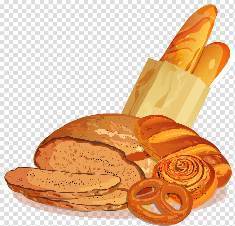 pastries illustration, Baguette Croissant Bakery Pretzel Bread, painted croissants transparent background PNG clipart