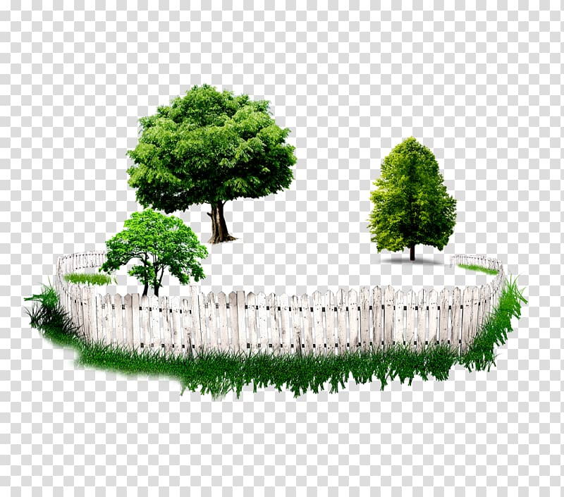 Tree Garden Fence Flowerpot, Fence tree transparent background PNG clipart