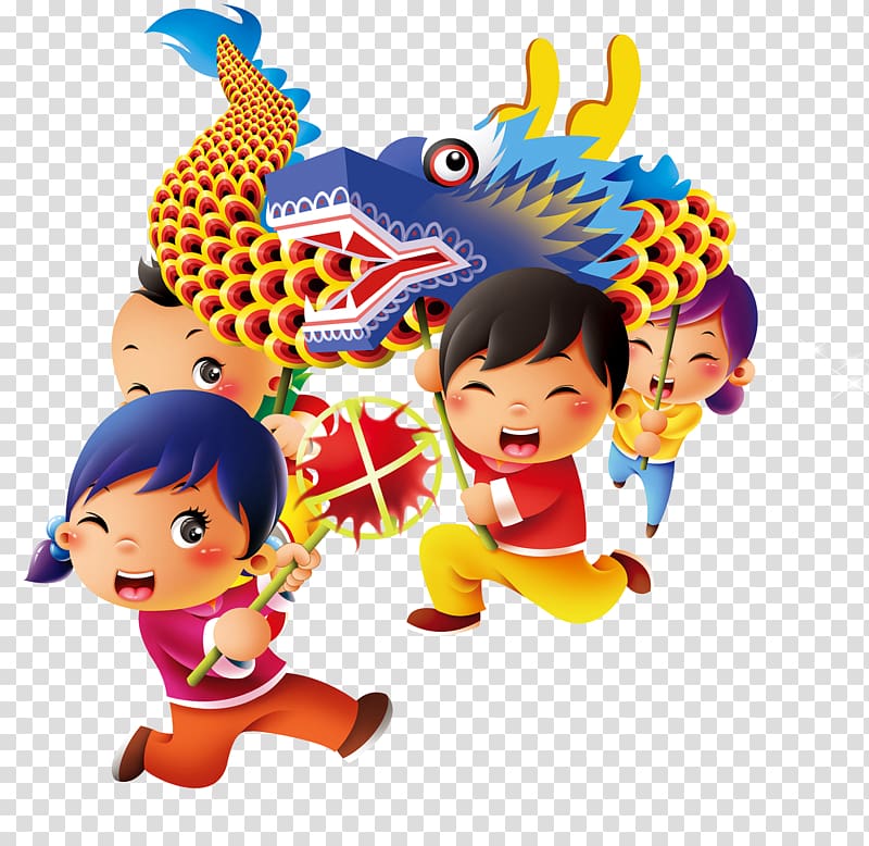 Dragon dance Lion dance Cartoon Chinese New Year, Dragon Boat Race transparent background PNG clipart