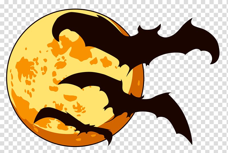 Halloween , Orange Halloween Moon with Bats , black bats flying near moon illustration transparent background PNG clipart