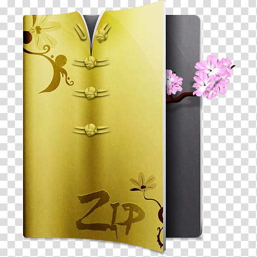 green zip 3-button book-themed top illustration, flower yellow, Compressed Zip transparent background PNG clipart