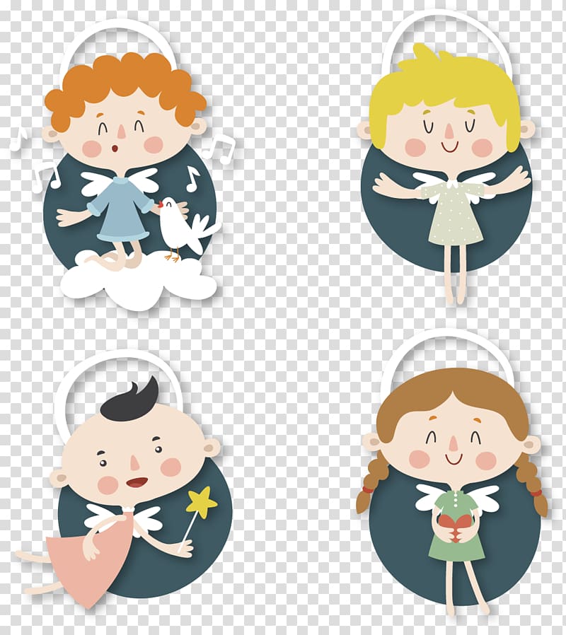 Sticker , Four cute praying angel transparent background PNG clipart