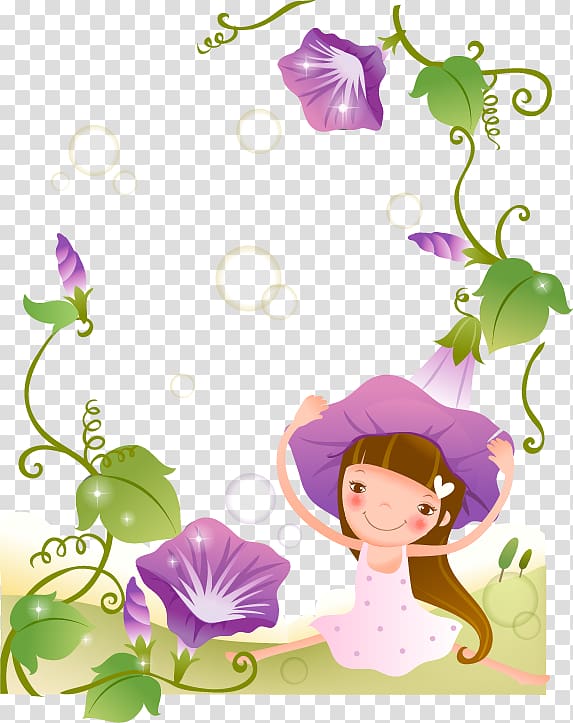 Ipomoea nil Flower Cartoon Illustration, Cute kids cartoon purple morning glory transparent background PNG clipart