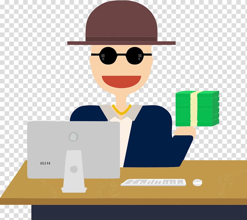 Computer Money, Front of the computer business man holding money transparent background PNG clipart