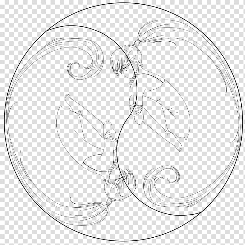 Sketch Yin and yang Drawing Black and white Art, echo anime warrior cat drawings transparent background PNG clipart