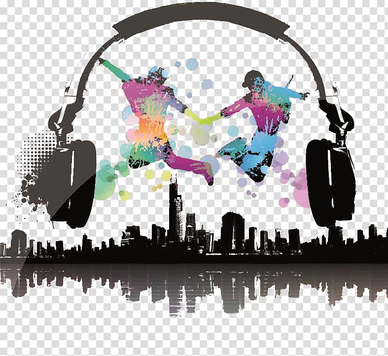 of headphones and high-rise buildings, Party Music Nightclub Poster, music transparent background PNG clipart