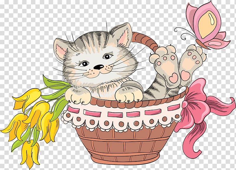 Drawing Basket , Cartoon cat transparent background PNG clipart