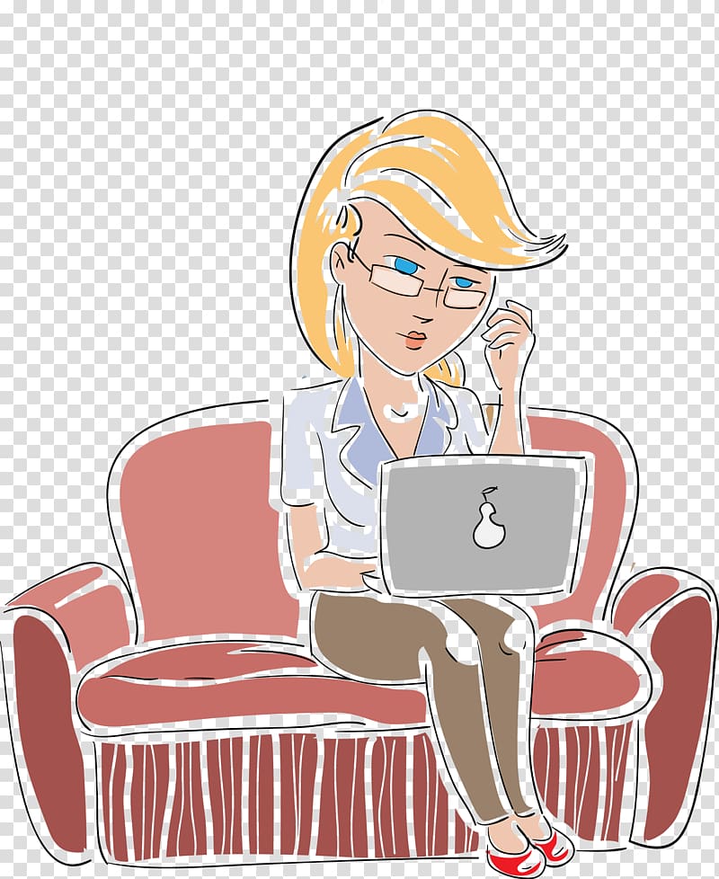 Laptop Computer, beauty sitting on the sofa transparent background PNG clipart