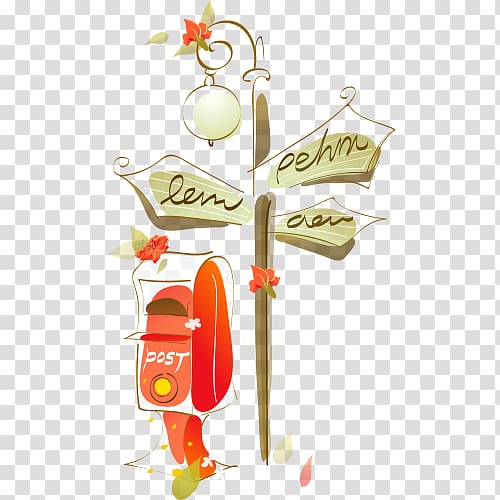 Fukei Cartoon Poster, Red mailbox and direction logo transparent background PNG clipart