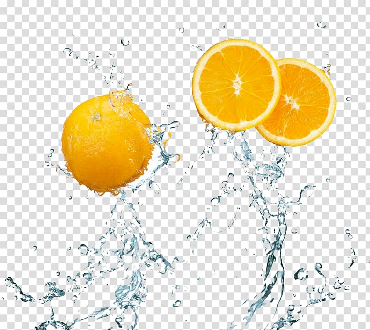 Slice of lemon with water splash, Orange juice Orange slice Water