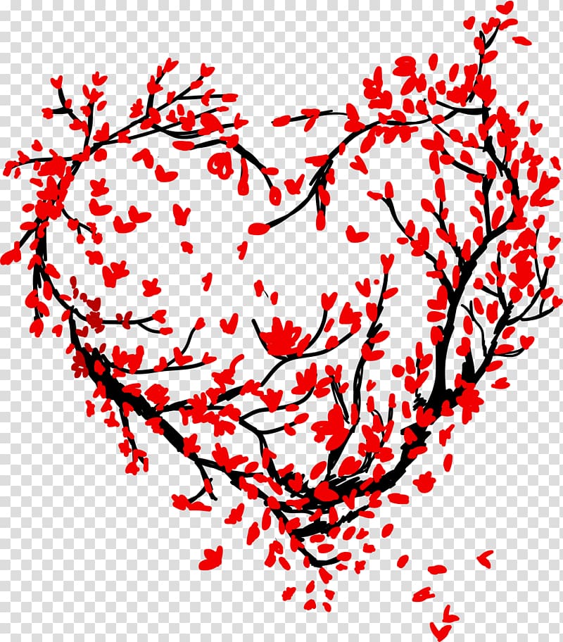 Tree Heart Love, Red love Sakura tree transparent background PNG clipart