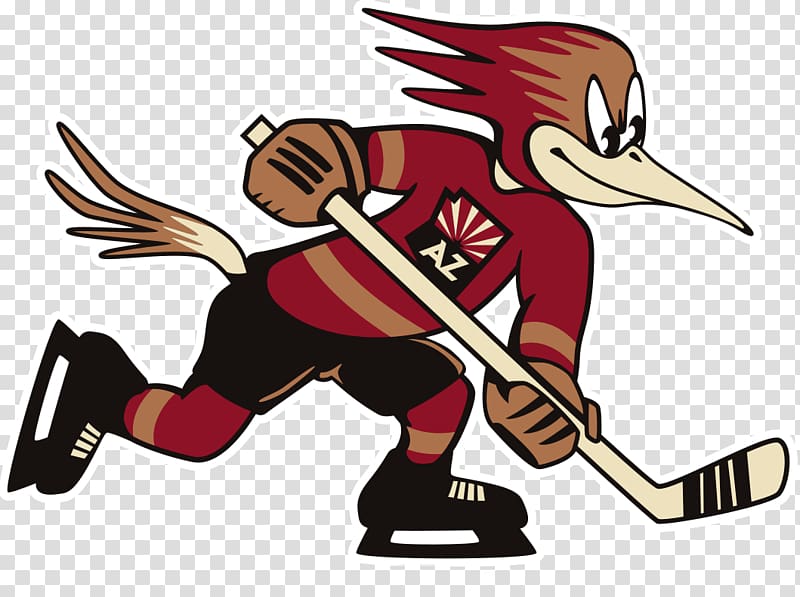bird holding white ice hockey stick illustration, Tucson Roadrunners Mascotte transparent background PNG clipart