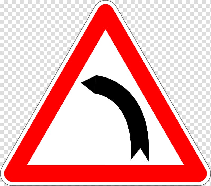 red and black road signage illustration, Dangerous Curse To Left Road Sign transparent background PNG clipart