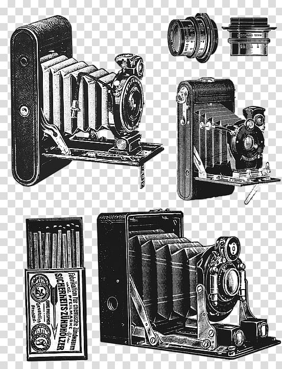 Monochrome Antique cameras Black and white, Vintage Music transparent background PNG clipart