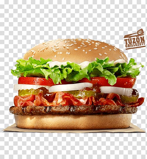 Whopper Cheeseburger Hamburger Bacon Big King, bacon transparent background PNG clipart