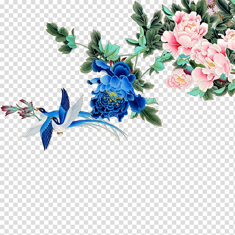 blue and pink floral illustration, Flower , Birds and Flowers transparent background PNG clipart