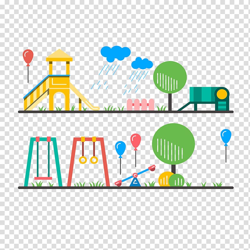 Schoolyard Playground Child Drawing, Flat cartoon amusement park transparent background PNG clipart