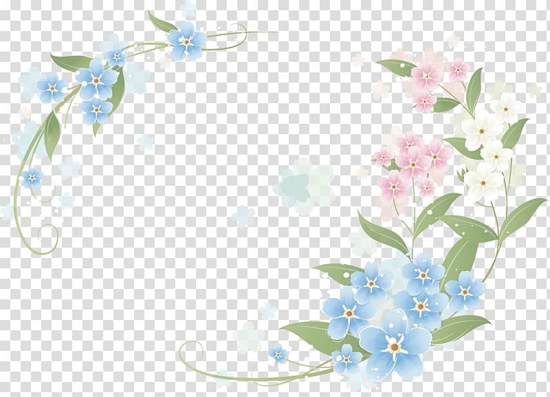 blue and pink flowers illustration, Flower , Hand-painted flowers border transparent background PNG clipart