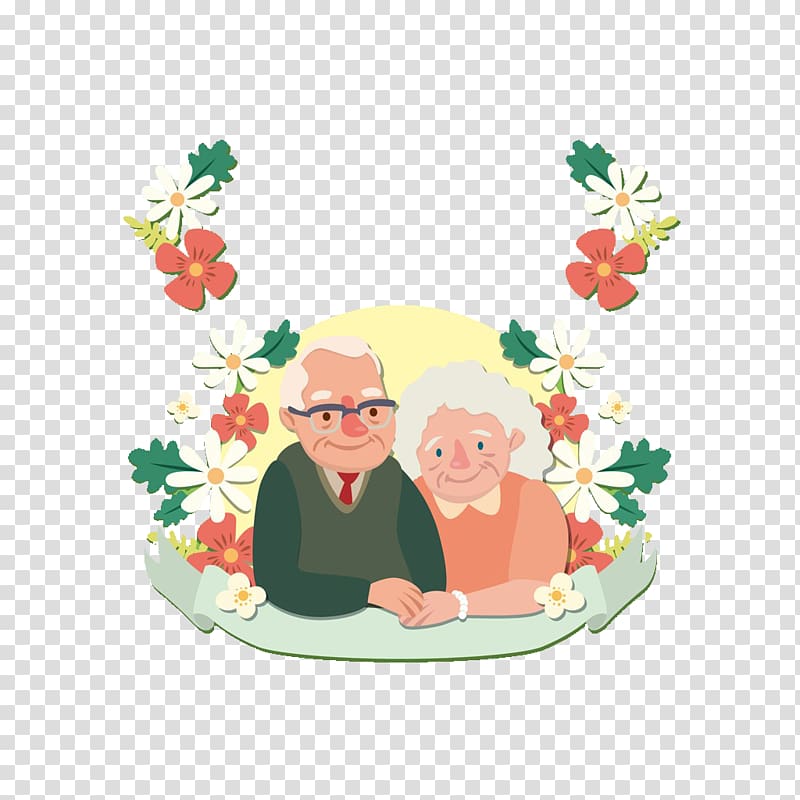 Old age couple Love, Cartoon elderly couple transparent background PNG clipart