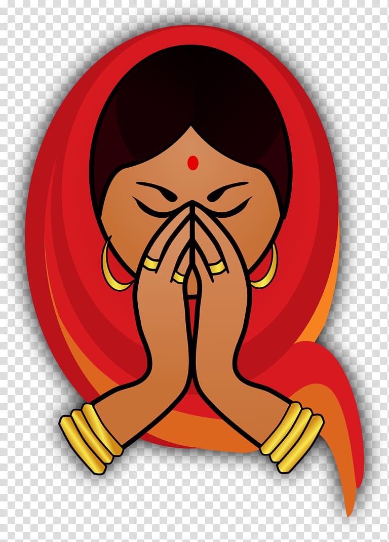 woman in red headscarf praying illustration, India , welcome transparent background PNG clipart