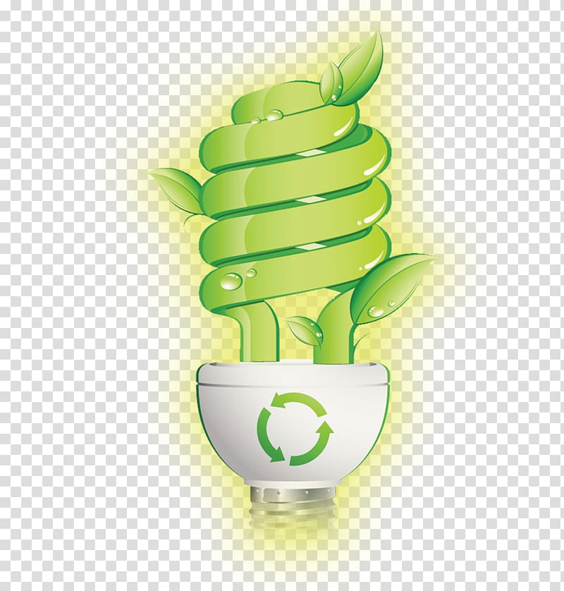 green CFL light bulb , Efficient energy use Energy conservation Environmentally friendly Energy saving lamp Incandescent light bulb, Energy saving and environmental protection transparent background PNG clipart