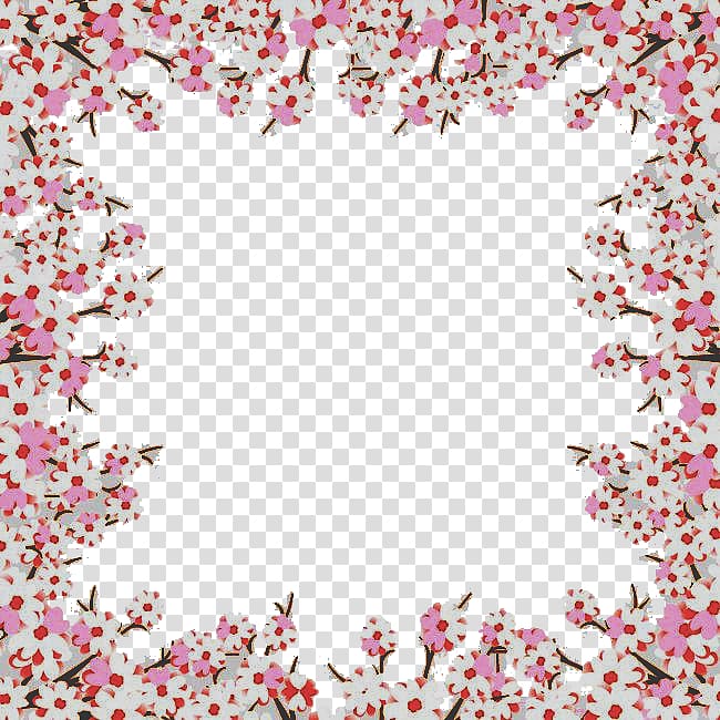 pink and white flowers frame, Cherry blossom, Pale cherry blossom border transparent background PNG clipart