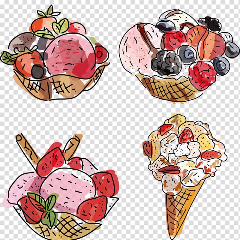 Chocolate ice cream European cuisine Illustration, illustration Strawberry Blueberry Dessert transparent background PNG clipart