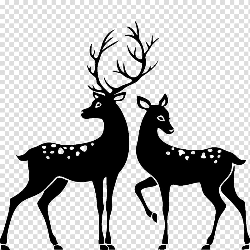 two silhouettes of deer , White-tailed deer Silhouette Stag and doe , deer watercolor transparent background PNG clipart