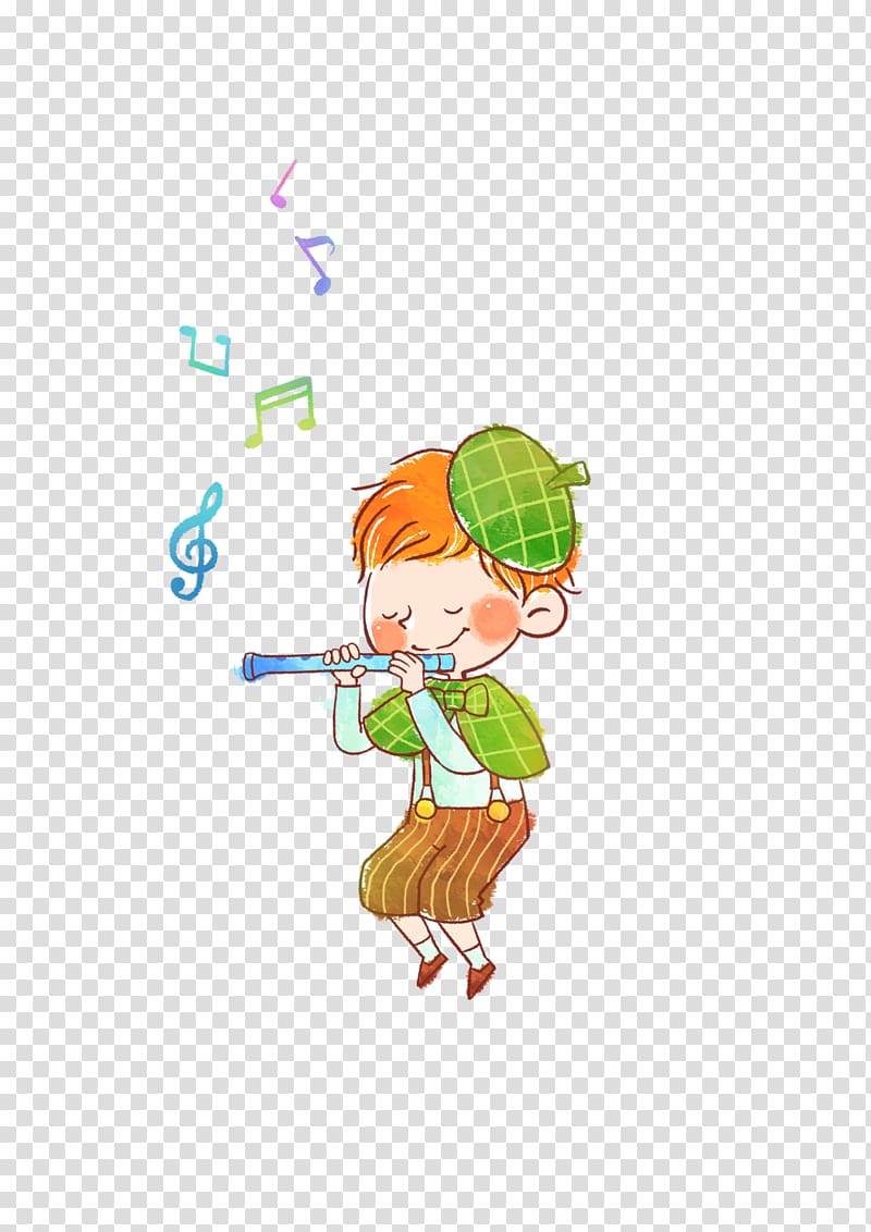 The Fifer Cartoon Flute Illustration, Cartoon children flute transparent background PNG clipart