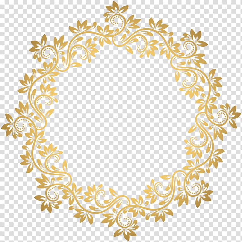 Gold Gold Deco Round Border Brown Floral Frame Transparent