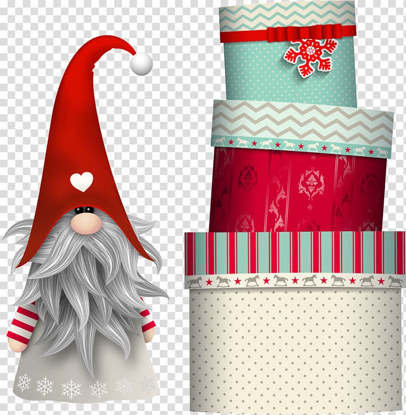 Scandinavia Nisse Gnome Elf Illustration, Santa Claus and gift boxes transparent background PNG clipart