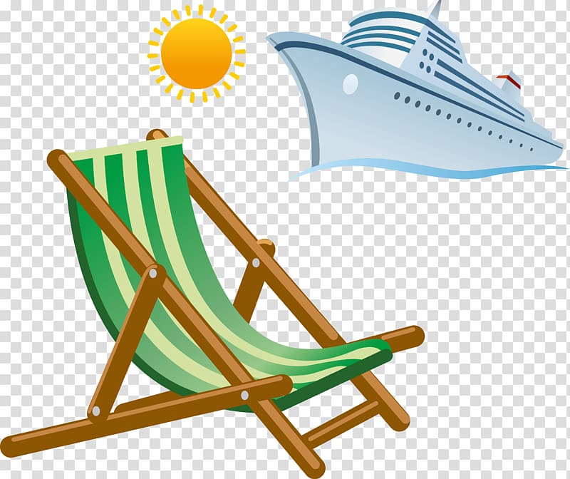 cruise ship, sun, and chair , Cruise ship Cruising , Cruise sun cartoon drawing folding chairs transparent background PNG clipart