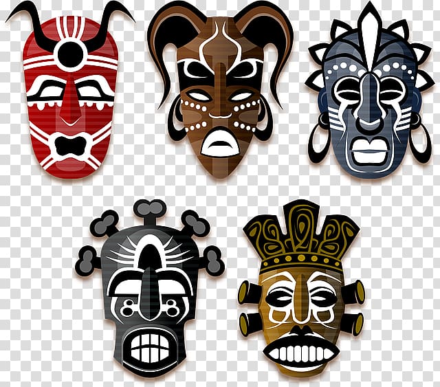 Traditional African masks , ethnic transparent background PNG clipart