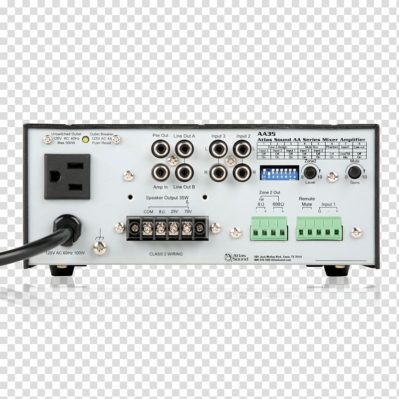 Microphone Atlas Sound AA35, 35W Three-Channel Mixer/Amplifier, Wattage 20W to 60W, Channels 3, Table Top Loudspeaker Audio Mixers, microphone transparent background PNG clipart
