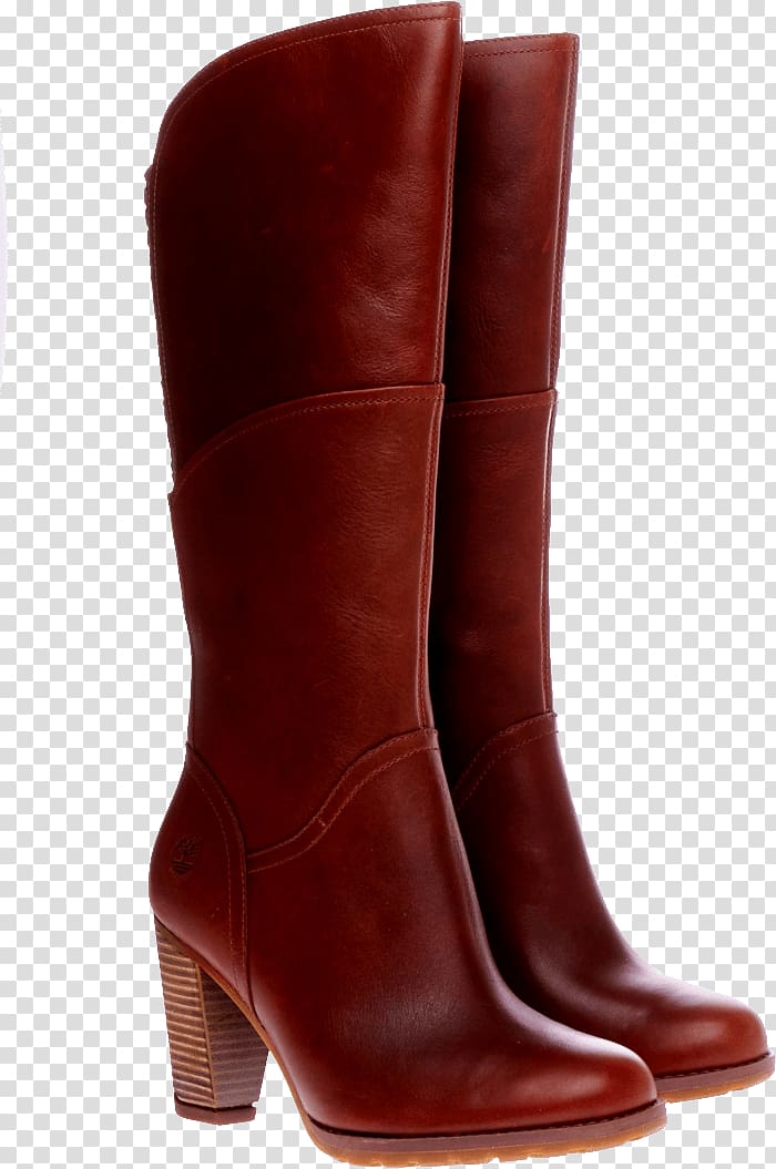 pair of brown leather knee-high chunky-heeled boots, Women Red Boots transparent background PNG clipart