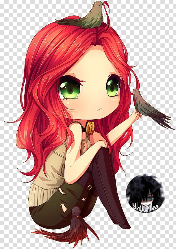 Chibi Red hair Anime Manga Female, cute girl transparent background PNG clipart