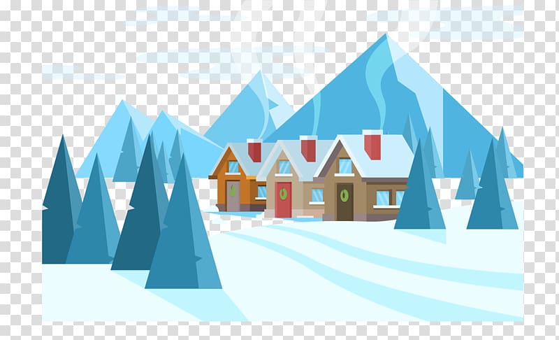 Poster Cartoon Illustration, Winter small village transparent background PNG clipart