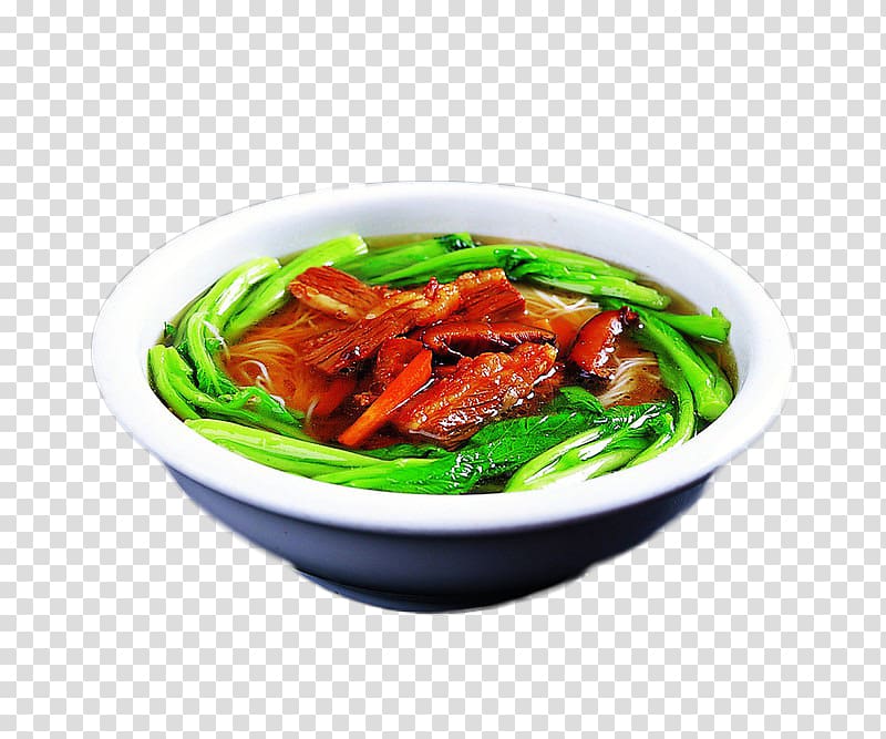 Noodle soup Bacon soup Red braised pork belly Twice cooked pork, Free buckle creative bacon soup transparent background PNG clipart