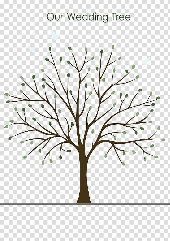 Wedding Fingerprint Guestbook Tree, Green English animation tree material transparent background PNG clipart