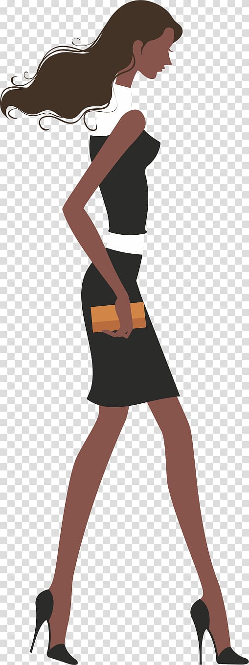 woman in black and white dress , Cartoon Woman, Slender woman transparent background PNG clipart